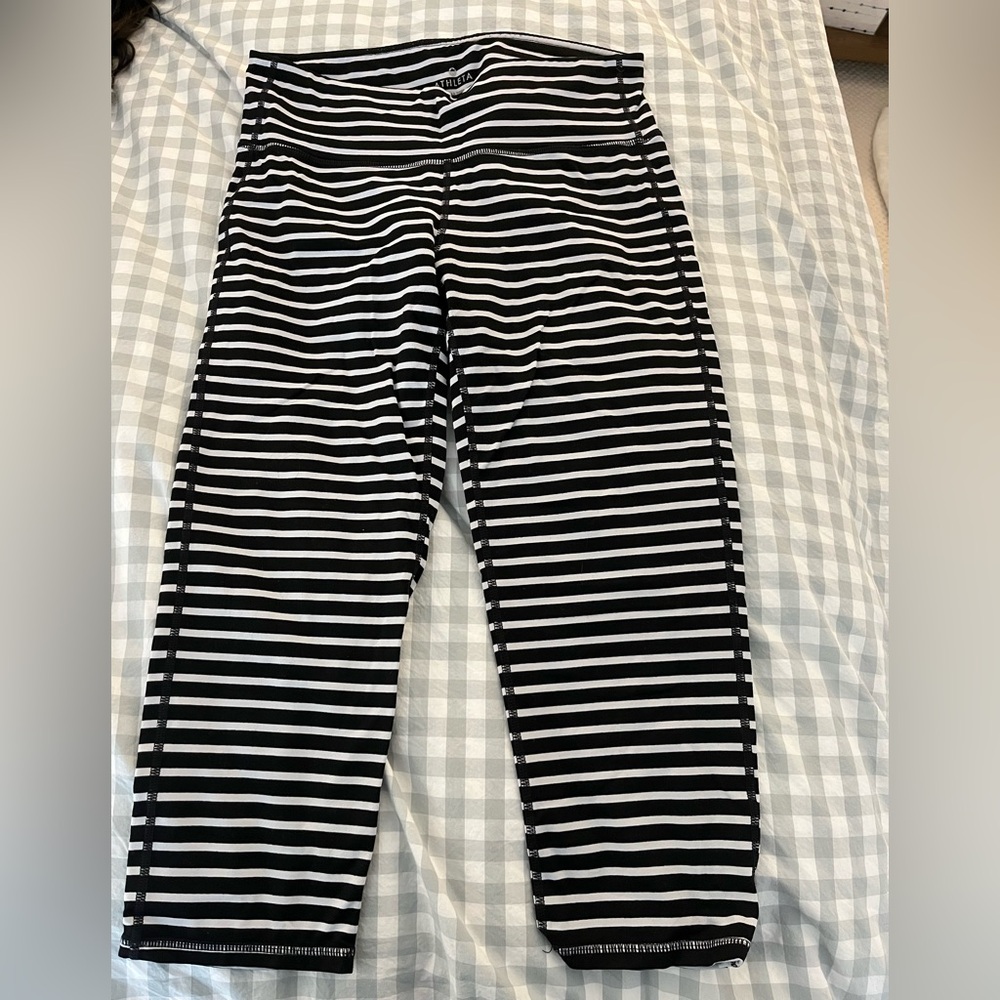 Athleta Women's Black and White Striped Leggings